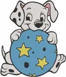 Disney 101 Dalmatians Puppies Star Ball Playtime Group Watching Tv Mischief - Filled Embroidery Design - 141