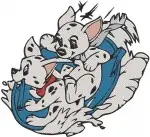 Disney 101 Dalmatians Puppies Star Ball Playtime Group Watching Tv Mischief - Filled Embroidery Design - 144