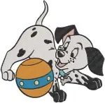 Disney 101 Dalmatians Sooty Puppies Disguise Playing Ball Pups In Basket Laundry - Filled Embroidery Design - 147