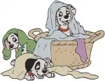 Disney 101 Dalmatians Sooty Puppies Disguise Playing Ball Pups In Basket Laundry - Filled Embroidery Design - 148