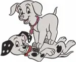 Disney 101 Dalmatians Pongo Perdita With Puppies Family Running Pups Group Play - Filled Embroidery Design - 156