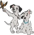 Disney 101 Dalmatians Puppies Playing Outdoors Butterfly Construction Fun - Filled Embroidery Design - 87