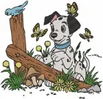 Disney 101 Dalmatians Puppies Playing Outdoors Butterfly Construction Fun - Filled Embroidery Design - 88