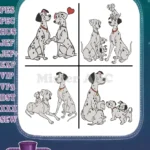 Disney 101 Dalmatians Pongo Perdita Family Moments Puppies Together Loving Set - Filled Embroidery Design - Instant Download