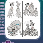 Disney 101 Dalmatians Pongo Perdita Large Puppy Family Group Scenes Many Pups - Filled Embroidery Design - Instant Download