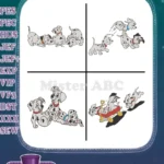 Disney 101 Dalmatians Puppies Escaping Adventure Sled Ride Group Action - Filled Embroidery Design - Instant Download