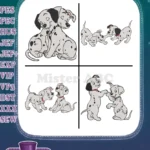 Disney 101 Dalmatians Pongo Perdita Playing With Puppies Family Fun Interaction Designs - Filled Embroidery Design - Instant Download