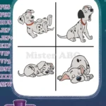Disney 101 Dalmatians Sleeping Pups Stretching Puppy Relaxing Poses Yawning Designs - Filled Embroidery Design - Instant Download