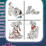 Disney 101 Dalmatians Winter Pups Sledding Fun Group Play Red Scarf Puppies Set - Filled Embroidery Design - Instant Download