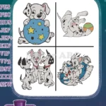 Disney 101 Dalmatians Puppies Star Ball Playtime Group Watching Tv Mischief - Filled Embroidery Design - Instant Download