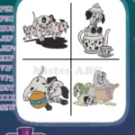 Disney 101 Dalmatians Sooty Puppies Disguise Playing Ball Pups In Basket Laundry - Filled Embroidery Design - Instant Download