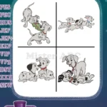 Disney 101 Dalmatians Pongo Perdita With Puppies Family Running Pups Group Play - Filled Embroidery Design - Instant Download
