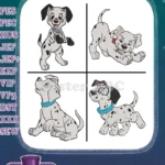 Disney 101 Dalmatians Individual Puppy Poses Blue Red Collars Sitting Alert - Filled Embroidery Design - Instant Download