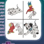 Disney 101 Dalmatians Puppies With Captain Parrot Animal Friends Interactions - Filled Embroidery Design - Instant Download