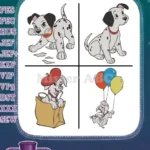 Disney 101 Dalmatians Puppy In Bag Parisian Pup Balloons Fun Adventure Designs - Filled Embroidery Design - Instant Download
