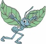 Disney A Bugs Life Flik Ant Using Leaves Gliding Shielding Flying Invention Set - Filled Embroidery Design - 228