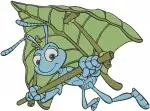 Disney A Bugs Life Flik Ant Using Leaves Gliding Shielding Flying Invention Set - Filled Embroidery Design - 229