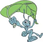 Disney A Bugs Life Flik Ant Using Leaves Gliding Shielding Flying Invention Set - Filled Embroidery Design - 230