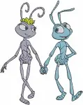 Disney A Bugs Life Princess Atta And Flik Royal Ant Couple Love Poses Together - Filled Embroidery Design - 240