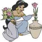 Aladdin Princess Jasmine In Various Attires Playing Lute And Holding Flowers - Filled Embroidery Design - 413