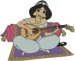 Aladdin Princess Jasmine In Various Attires Playing Lute And Holding Flowers - Filled Embroidery Design - 414