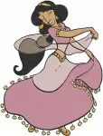 Aladdin Princess Jasmine In Various Attires Playing Lute And Holding Flowers - Filled Embroidery Design - 415