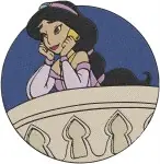 Aladdin Princess Jasmine On Magic Carpet Balcony Scene And By Dragon Fountain - Filled Embroidery Design - 422