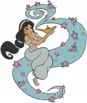 Aladdin Princess Jasmine On Magic Carpet Balcony Scene And By Dragon Fountain - Filled Embroidery Design - 424