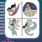Aladdin Princess Jasmine On Magic Carpet Balcony Scene And By Dragon Fountain - Filled Embroidery Design - Instant Download