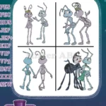 Disney A Bugs Life Flik And Princess Atta Poses With Gypsy Moth Ant Romance - Filled Embroidery Design - Instant Download