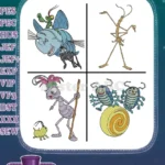 Disney A Bugs Life Dim Beetle Pt Flea Slim Stick Insect Tuck Roll Pill Bugs Circus - Filled Embroidery Design - Instant Download