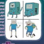 Adventure Time Bmo Living Console Finn The Human Hero Poses Coon Network - Filled Embroidery Design - Instant Download