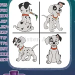 Disney 101 Dalmatians Sitting Puppies Chewing Leaf Curious Dalmatian Pups Set - Filled Embroidery Design - Instant Download