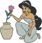 Aladdin Princess Jasmine Beautiful Portraits With Flowers And Contemplative Poses - Filled Embroidery Design - 425
