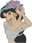 Aladdin Princess Jasmine Beautiful Portraits With Flowers And Contemplative Poses - Filled Embroidery Design - 427
