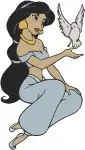 Aladdin Princess Jasmine In Her Iconic Blue Attire Elegant Stances With Dove - Filled Embroidery Design - 436