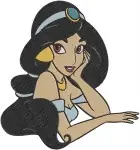 Aladdin Princess Jasmine Ethereal Poses Portrait And With Fan In Blue Outfit Collection - Filled Embroidery Design - 442
