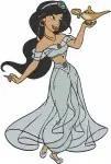 Aladdin Princess Jasmine Iconic Blue Dress Posing With Magic Lamp And Staff - Filled Embroidery Design - 450