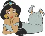 Aladdin Princess Jasmine Reclining And Sitting Poses In Classic Blue Palace Attire - Filled Embroidery Design - 461