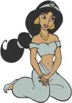 Aladdin Princess Jasmine Expressive Gestures And Side Profile Poses In Blue Gown - Filled Embroidery Design - 466