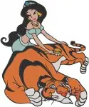 Aladdin Princess Jasmine With Her Loyal Tiger Rajah Affectionate Poses Collection - Filled Embroidery Design - 489