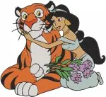 Aladdin Princess Jasmine With Her Loyal Tiger Rajah Affectionate Poses Collection - Filled Embroidery Design - 490