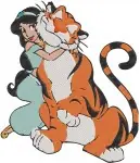 Aladdin Princess Jasmine With Her Loyal Tiger Rajah Affectionate Poses Collection - Filled Embroidery Design - 491
