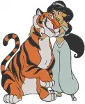 Aladdin Princess Jasmine And Rajah The Tiger Cuddling And Playful Interactions - Filled Embroidery Design - 494