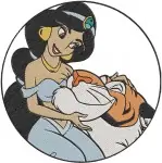 Aladdin Princess Jasmine And Rajah The Tiger Cuddling And Playful Interactions - Filled Embroidery Design - 495