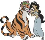 Aladdin Princess Jasmine And Rajah The Tiger Cuddling And Playful Interactions - Filled Embroidery Design - 496