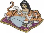 Aladdin Princess Jasmine Relaxing And Posing With Rajah Her Pet Tiger Scenes - Filled Embroidery Design - 498