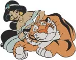 Aladdin Princess Jasmine Relaxing And Posing With Rajah Her Pet Tiger Scenes - Filled Embroidery Design - 499