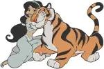 Aladdin Princess Jasmine Relaxing And Posing With Rajah Her Pet Tiger Scenes - Filled Embroidery Design - 500