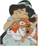 Aladdin Princess Jasmine With Her Majestic Tiger Rajah Standing And Portrait Shots - Filled Embroidery Design - 506